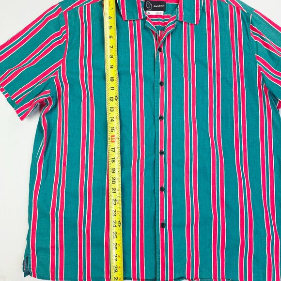 Original Use Size XL Men Green Red White Stripe V Neck Short Sleeve Cotton Shirt - Picture 8 of 8